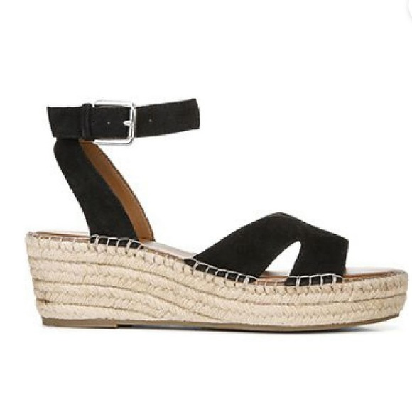 Franco Sarto Black Suede Ankle Strap Wedges - Size 6 - NWOT - Picture 2 of 6